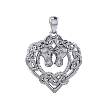 Double Horses in The Celtic Heart Silver Pendant TPD6027 - Jewelry
